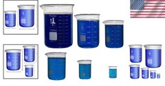 Glass Beaker Set 3.3 Boro, Griffin Low Form 6 pk – 10, 50, 100, 250, 500, 1000ml