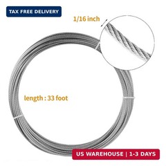 1/16″ Stainless Steel 304 Cable Wire Rope 33FT with Aluminum Sleeve Thimble | 7x