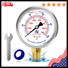 NexSphere 0-100 PSI Liquid Filled Pressure Gauge, 1/4 NPT Lower Mount, 2.5 Di…