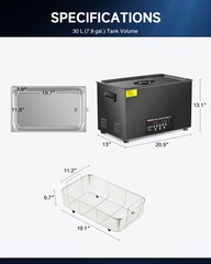 CREWORKS 30L Ultrasonic Cleaner Titanium Steel 1200W Heater w/ Degas & 2 Modes
