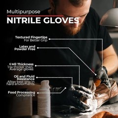 Heavy Duty 6 Mil Black Nitrile Gloves Powder-Free Latex-Free Disposable 1000 Pcs