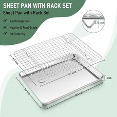Homikit Quarter Sheet Pan with Wire Rack Set (2 Baking Sheets+2 Racks), Stainles