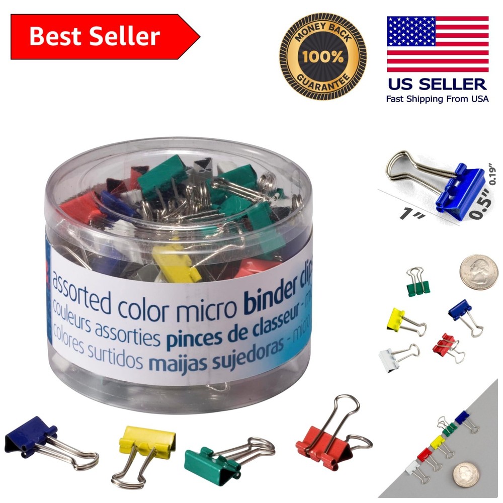 Compact Micro Binder Clips – 100-Count Assorted Colors for Easy Organization