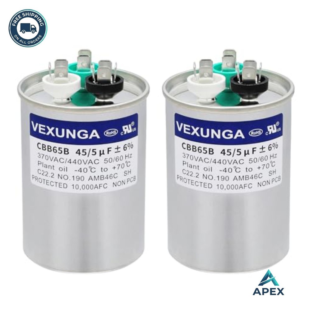 45 5 uF 370 440VAC Dual Run Start Round Capacitor for AC Unit Fan or Heat Pump