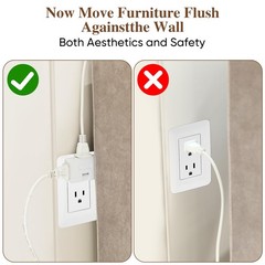 3 Way Flat Wall Outlet Extender Adapter- 2 Pack 180 Degrees White 2