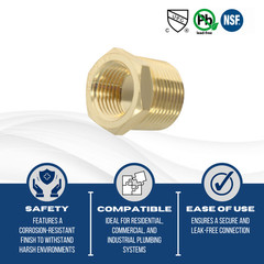 1) 3/4″ MALE X FEMALE 1/2″ NPT PIPE THREAD HEX REDUCER BUSHING – LEAD FREE BRASS