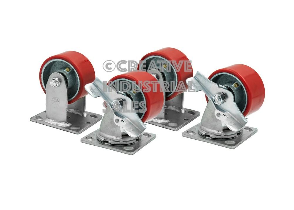 4″ x 2″ Swivel Caster Polyurethane Wheel w/ Brake(2) Rigid (2) 700lb ea ToolBox