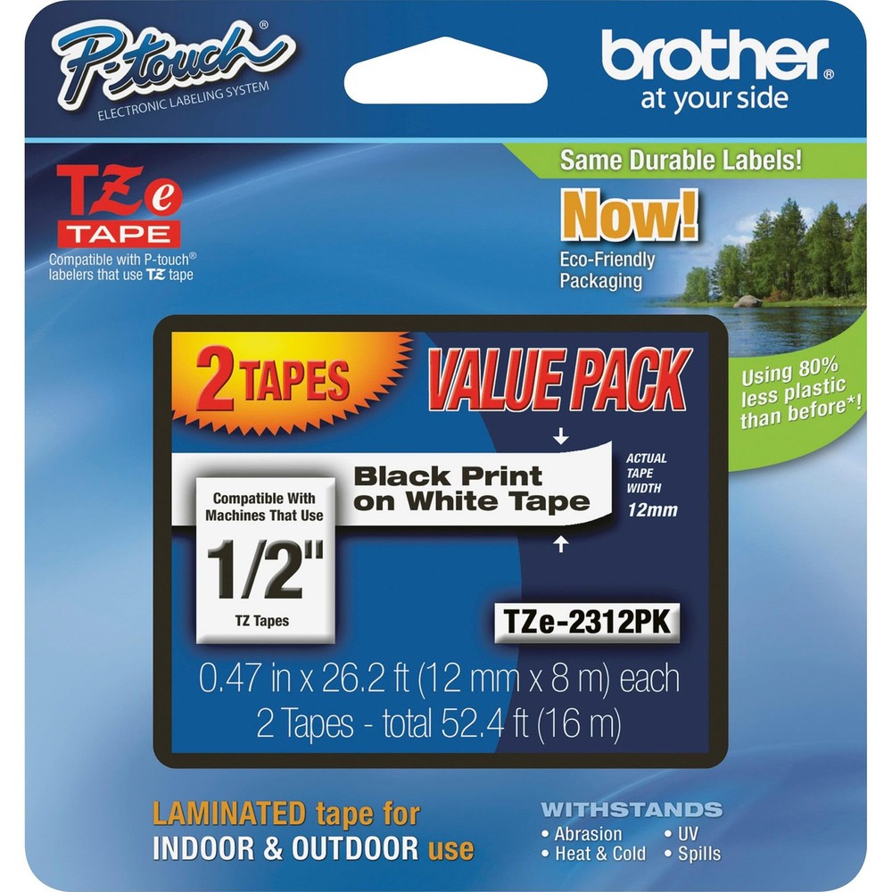 Genuine P-Touch, TZe-231 2 Pack Tape (TZE2312PK) ½”(0.47”) x 26.2 ft. (8m) La…