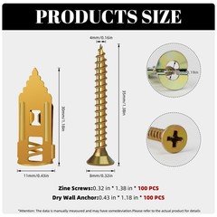 200 Pcs Self Drilling Drywall Anchors with Screws Kit, Metal Expansion Bolt for