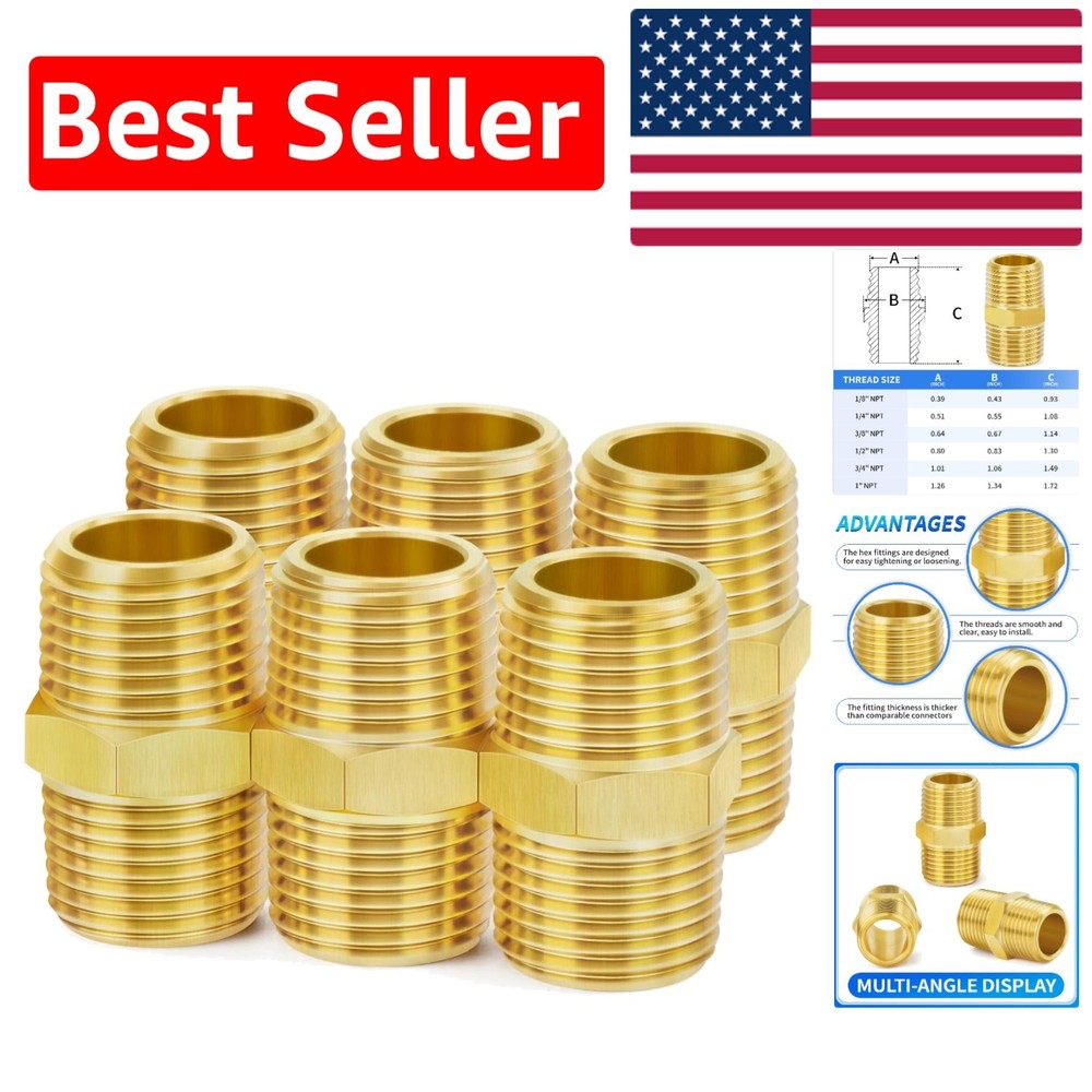 Versatile Brass Hex Nipple 3/4″ NPT Male Thread Adapter – 6 Pack of Durability