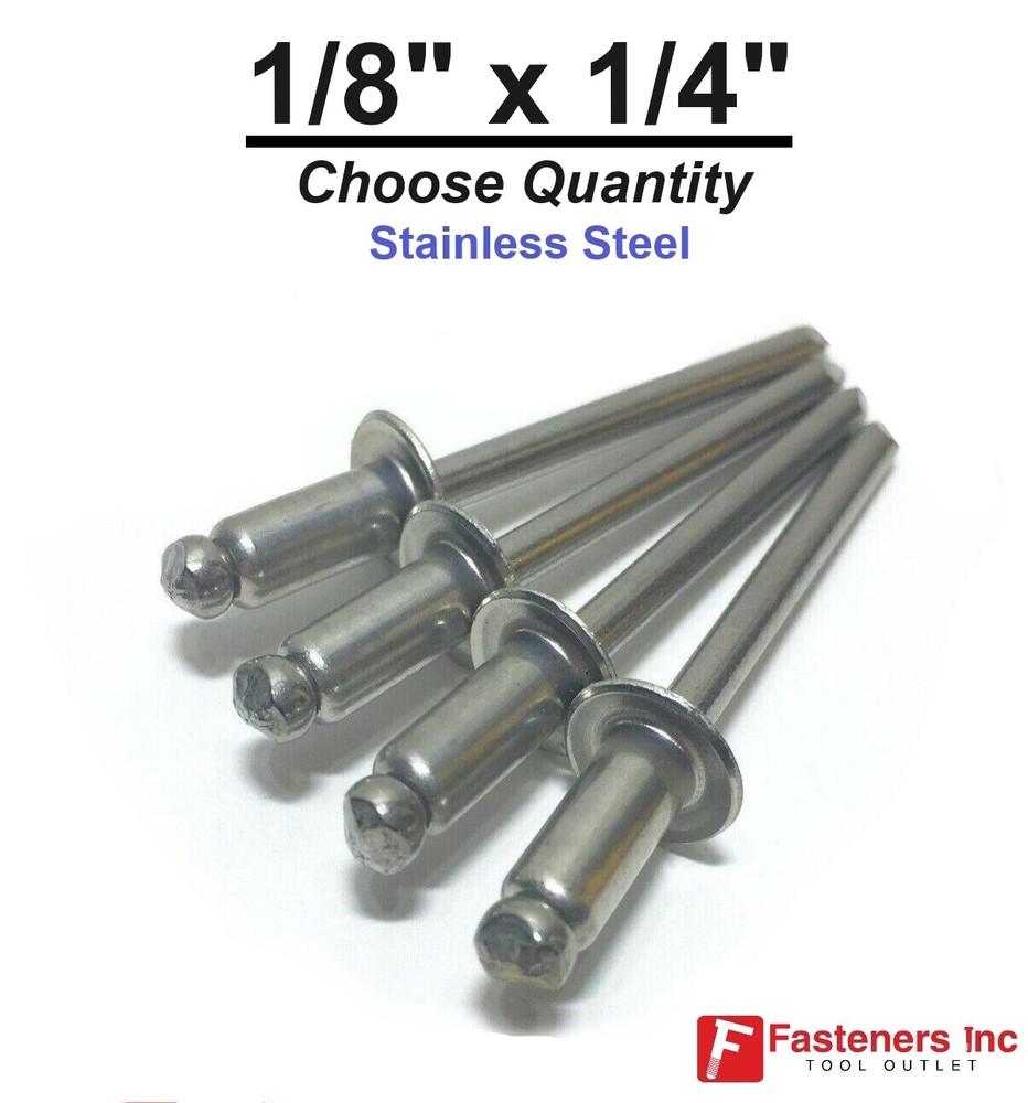 POP Rivets ALL Stainless Steel 4-4 1/8″ x 1/4″ Grip Range (Choose Quantity)