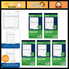 3-Part Carbonless Sales Order Book, 50 Sets per Book, Wraparound Cover, 250 Tota