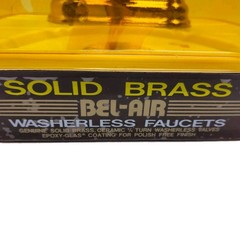 Bel-Air Solid Brass Bathroom Sink Faucet Gold Wood Handles Pop-Up Drain NOS Vtg