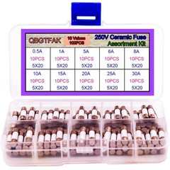QBGTFAK 100pcs Quick Blow Ceramic Tube Fuse Assorted Kit Amp 250V 0.5A, 1A, 5…