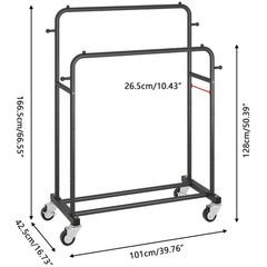 Black Double Rods Garment Rack with Wheels – 150lbs Capacity