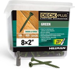 Hillman Deck Plus 48400 Wood Screws #8 x 2″, Green, 5lb Box