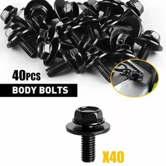 40PCS Body Bolts Screw Fastener Fender M6-1.0x 16mm Long- 10mm Hex- 17mm Washer