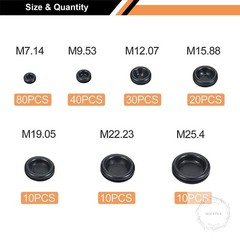 200Black Rubber Hole Plugs Assortment for Auto Body and Sheet Metal, Flush Head