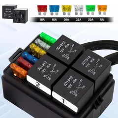 12V Pre-Wired Fuse and Relay Box Kit with 4 x 40A Relays & 6 ATC/ATO Fuses, Univ