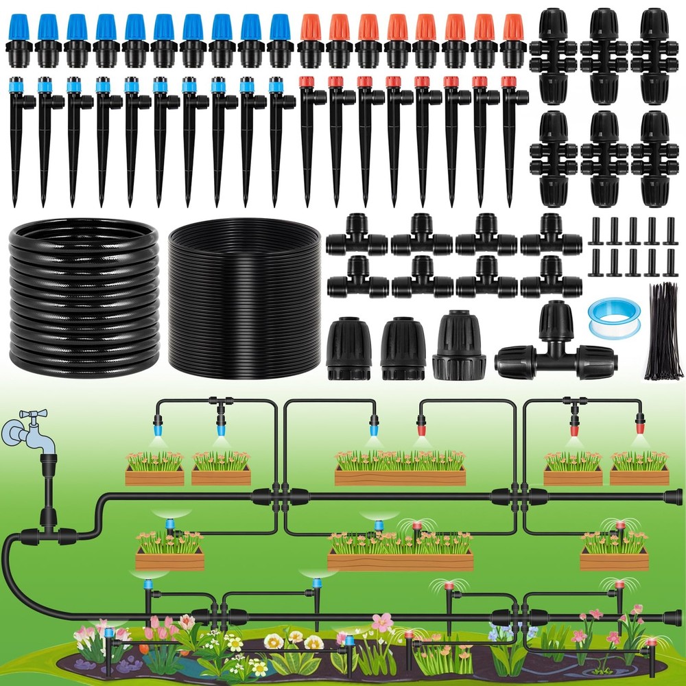 240FT Automatic Drip Irrigation System for Garden, Lawn, and Greenhouse