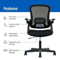 Ergonomic Mesh Office Chair Flip Up Arms Adjustable Black 275 lb