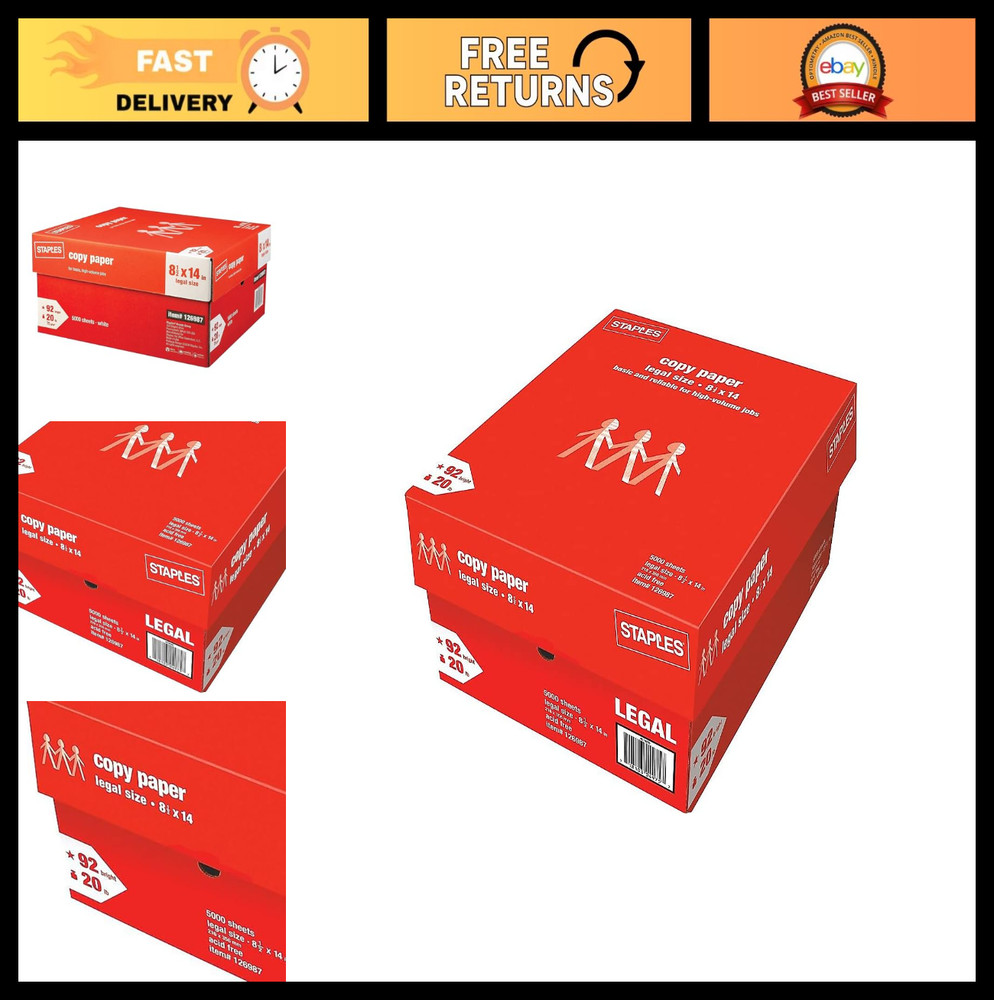 High-Quality 8.5″x14″ Copy Paper, 20lb, 92 Bright, 500 Sheets/Ream, 10 Reams