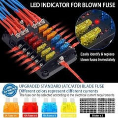 Fuse Block, 12v Fuse Box Holder with Led Indicator Waterproof Cover, 12 Circuits