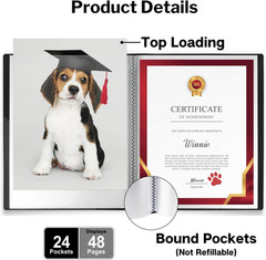 11X14 Binder with Sleeves (Black), 24 Pockets Display 48 Pages, Large Folder wit