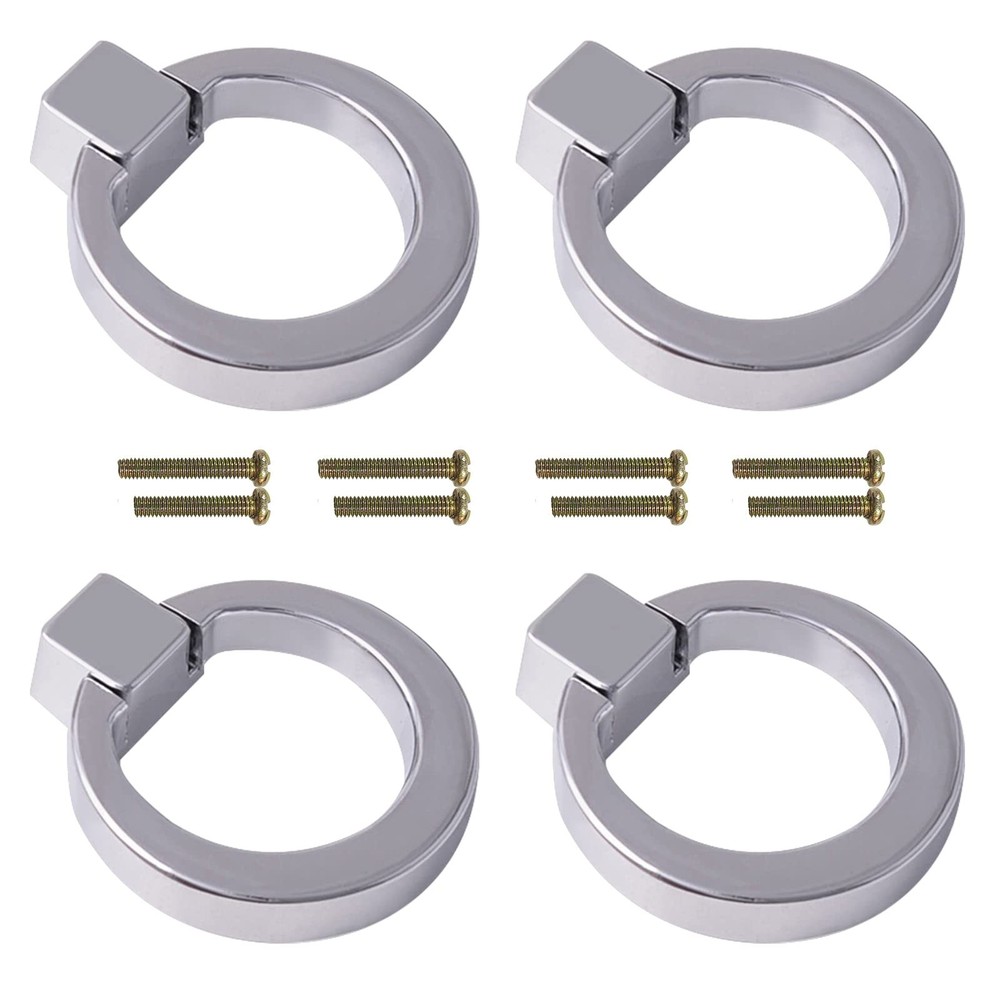 4 Pcs Zinc Alloy Ring Drawer Pulls,Brushed Wardrobe Door Handles Cabinet Pull…