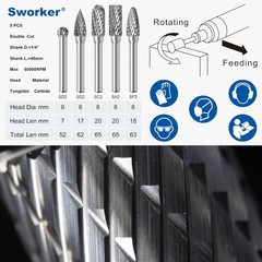 5x Carbide Burr Set 1/4″ Shank with Case – 8mm Rotary Bits for Metal Wood Stone