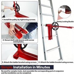 Hoisting Wheel w/ Long Handle 500 Lbs Universal Ladder Pulley Attachment Lifting