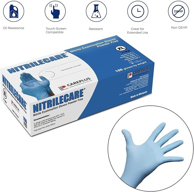 2000Pcs 3 Mil CARE PLUS Nitrile Exam Gloves Latex-Free “”XXL”” SIZE