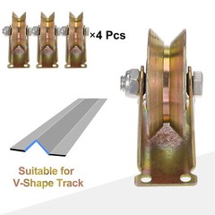 4pcs 3″ V Groove Wheel Sliding Gate Caster Rigid Caster Wheels with Bracket