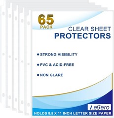 65 Pack Clear Sheet Protectors, 8.5 x 11 inch Page Protectors for 3 Ring Binder,