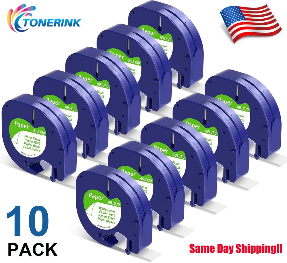 10PK Dymo Letratag Refill 91330 White Paper Label Tape 12mm For LT-100H 1/2″ 4m