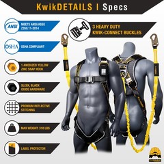 KwikSafety SCORPION DiamondBACK Safety Harness (w/ Attached Lanyard) ANSI OSHA