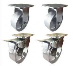 4 Heavy Duty Caster Set 4″ 5″ 6″ 8″ All Steel Wheels Rigid & Total Lock Brake