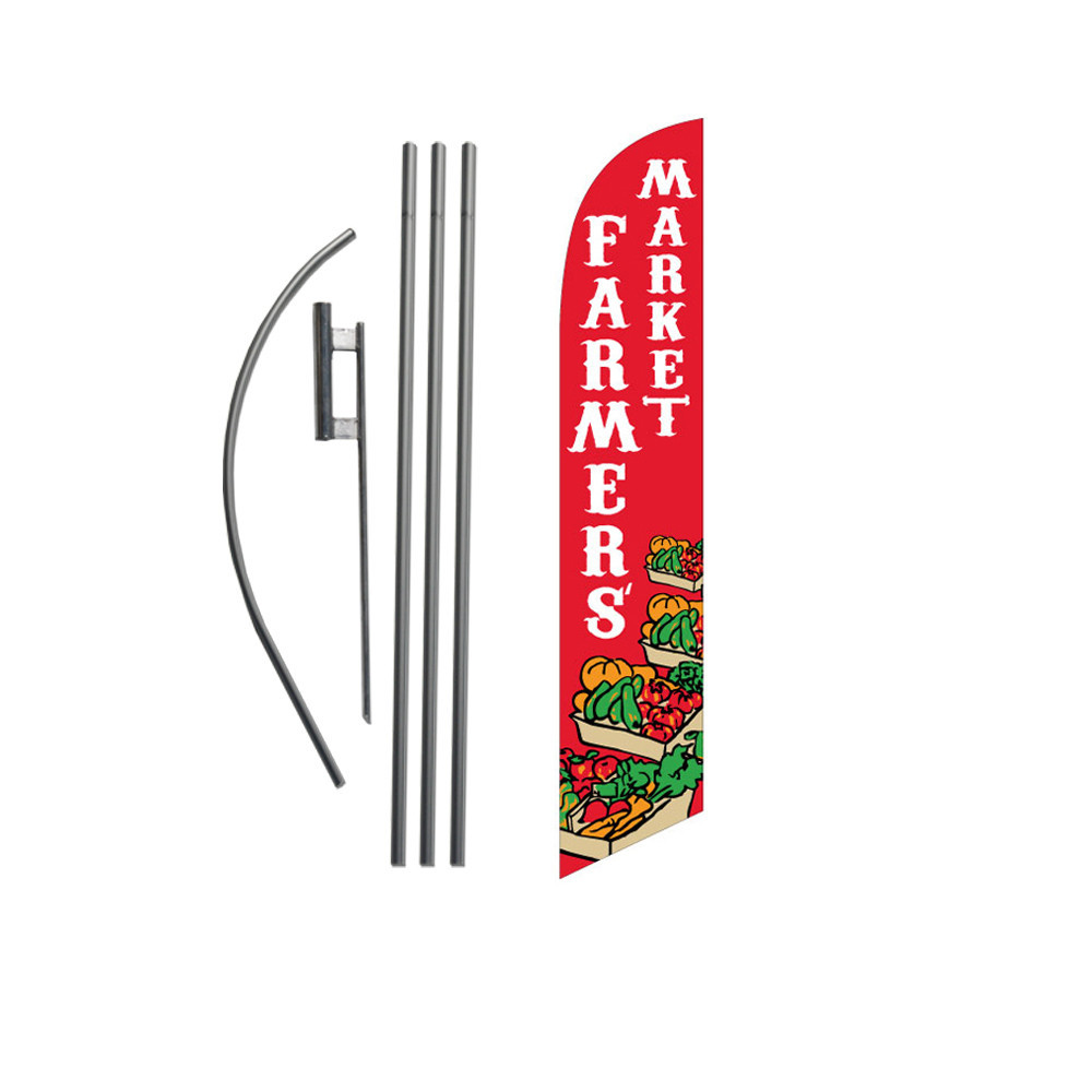 Farmers Market 15′ Feather Banner Swooper Flag Kit with pole+spike