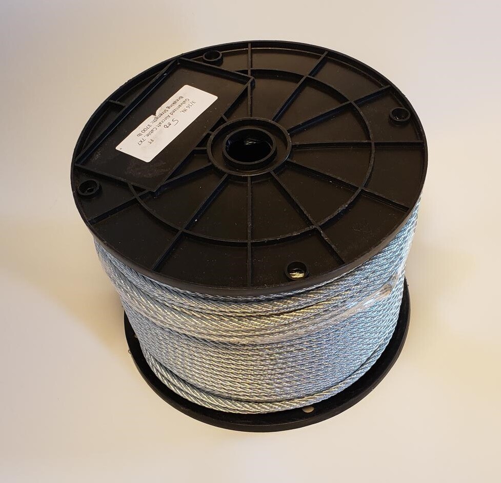 Galvanized Wire Rope Cable 3/16″, 7×7: 100, 250, 500, 1000 Ft