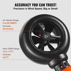 VEVOR Handheld Anemometer Digital Wind Speed Meter Gauge 14℉-113℉with LED Screen