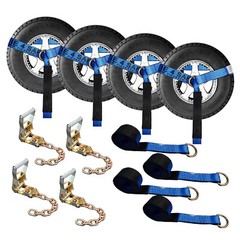 16 Pcs 2″ x 10′ Ratchet Wheel Lift Lasso Strap w/ Chain Extension For Tow Truck