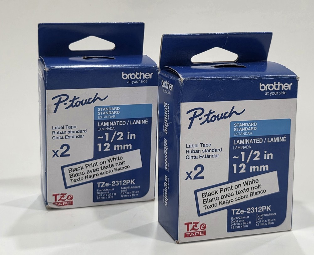 Brother P-Touch TZe-2312PK Label Tape 1/2″ 12mm Black on White Genuine 4 Pk Lot
