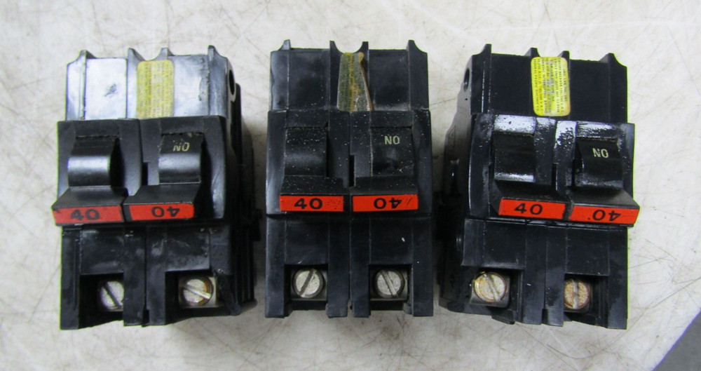 💥3) FEDERAL PACIFIC STAB-LOK 40A CIRCUIT BREAKER 120/240V 2 POLE NA240 LOT OF 3