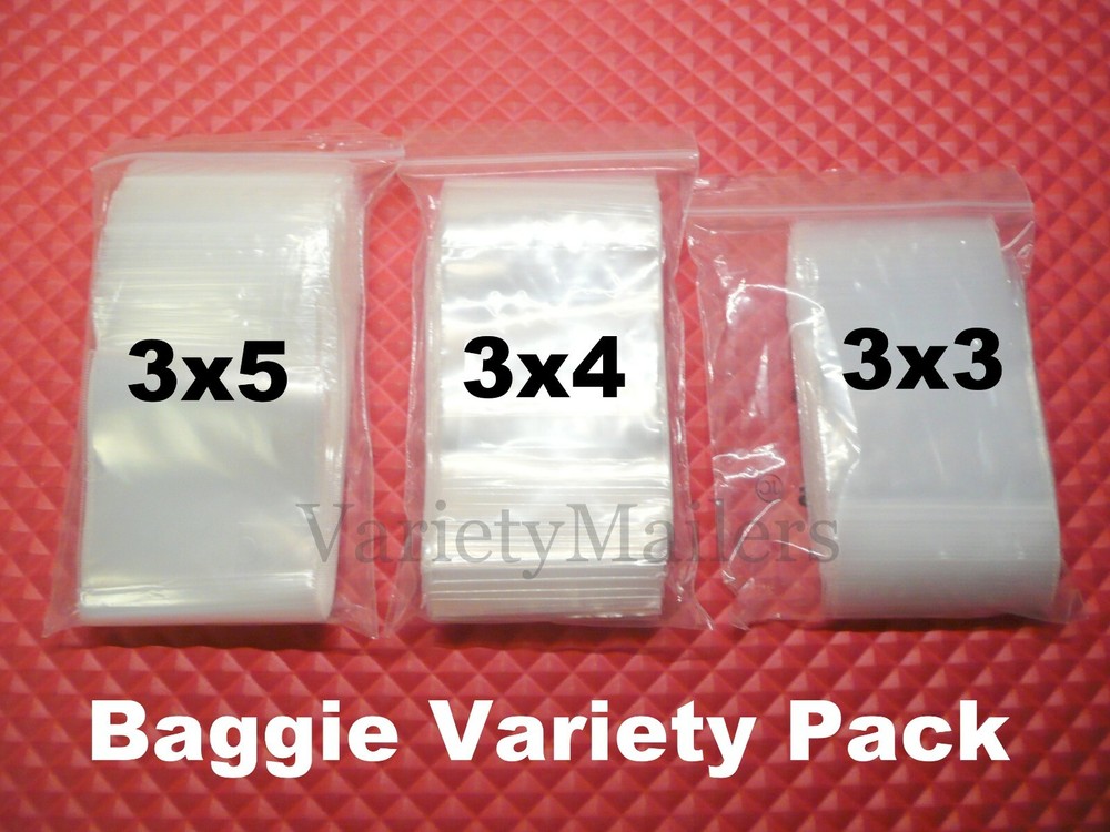 300 Reclosable Bag Variety Pack 3×3 3×4 3×5 Clear Food Grade Zip-Top Baggies