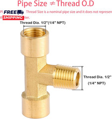 2 Pack 1/4″ NPT Brass Tee Pipe Fitting T Shape Connectors 1/4″ NPT Female X 1/4″