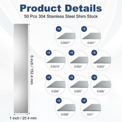 AOKLIT 50 Pcs Shim Stock Assortment, 304 Stainless 1x6x0.01 inches, silvery