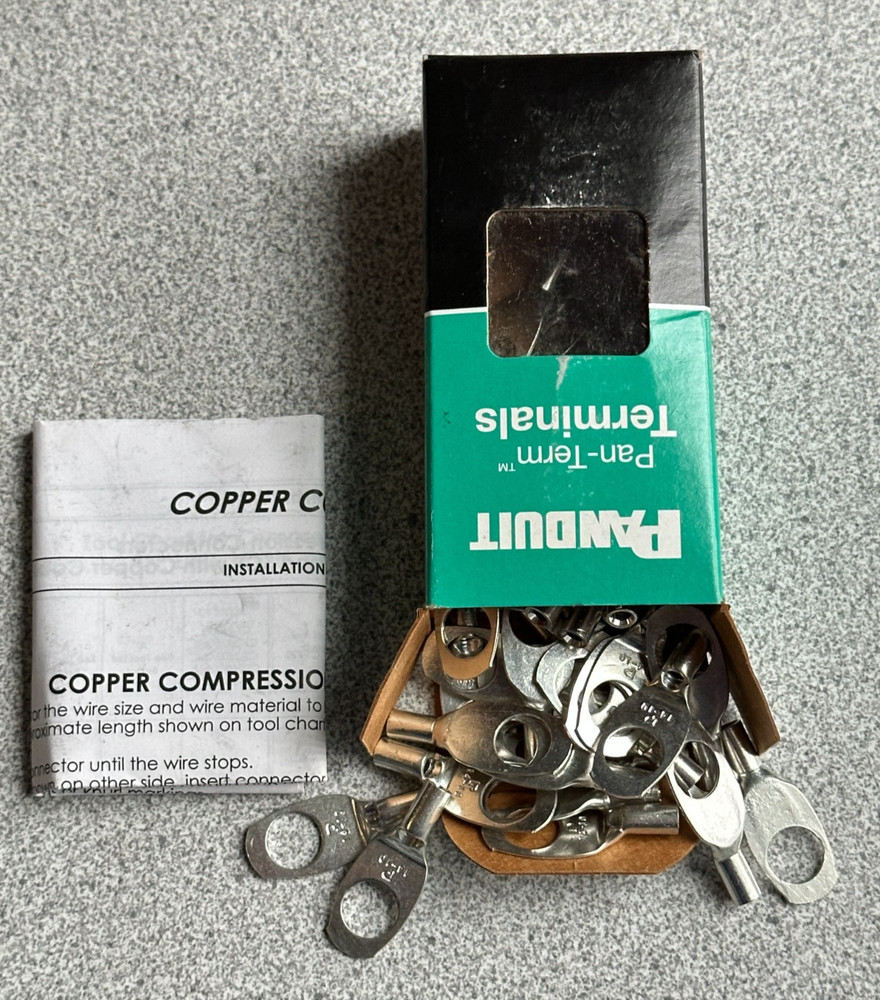NEW BOX OF 50 Panduit LCA10-38-L Copper Lugs Ring Terminals 14-10 Awg 3/8″ Stud