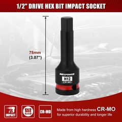 MIXPOWER 1/2″ Drive 12mm Hex Impact Bit Socket, Allen 1/2″Dr.12mm