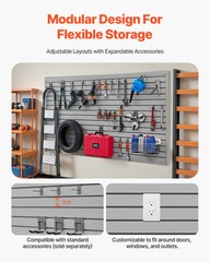 VEVOR 8 x 4 ft Slat Wall Paneling PVC Grey Garage Slatwall with Modular Design