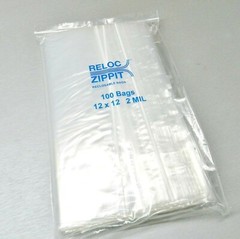 100 Reloc Zippit Bags 2mil Clear 12×12 Reclosable 2 Mil Zip Seal Lock 12″ x 12″